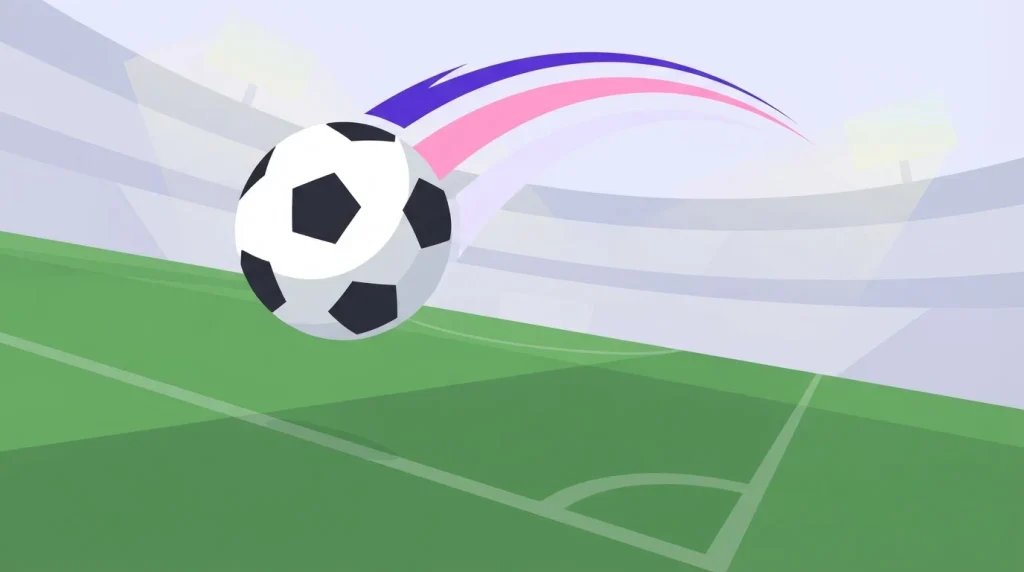 Ein Fußball fliegt über einen grünen Rasen mit sichtbarer Bewegungsunschärfe