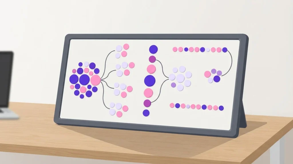 Magnettafel mit verschiedenfarbigen Magneten und Linien für mehrere Verzweigungen
