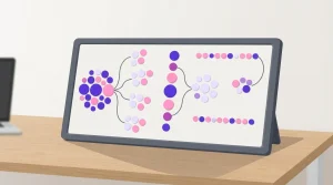 Magnettafel mit verschiedenfarbigen Magneten und Linien für mehrere Verzweigungen